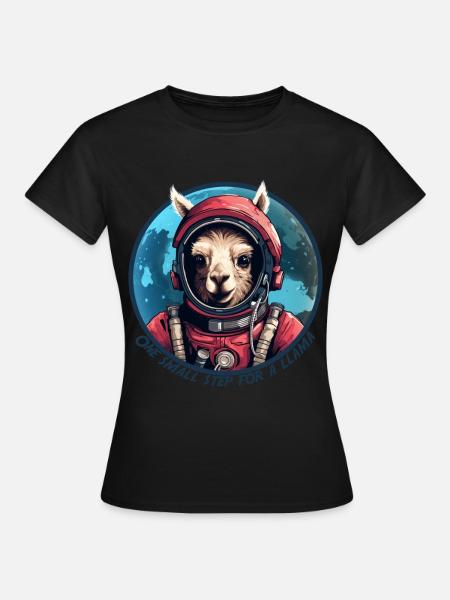 Astronauten-Lama mit Schriftzug - Frauen T-Shirt - Schwarz
