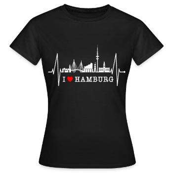 Hamburg Skyline Herzschlag Hamburger Liebe Fan - Frauen T-Shirt - Schwarz - Vorne - AI Model Female 172 dark (172cm)