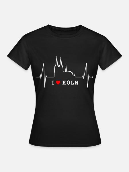 Köln Skyline Herzschlag Herz Kölsch Liebe Kölner - Frauen T-Shirt - Schwarz