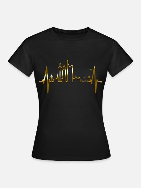 Frankfurt Skyline Herzschlag FFM Fan Liebe Hessen - Frauen T-Shirt - Schwarz