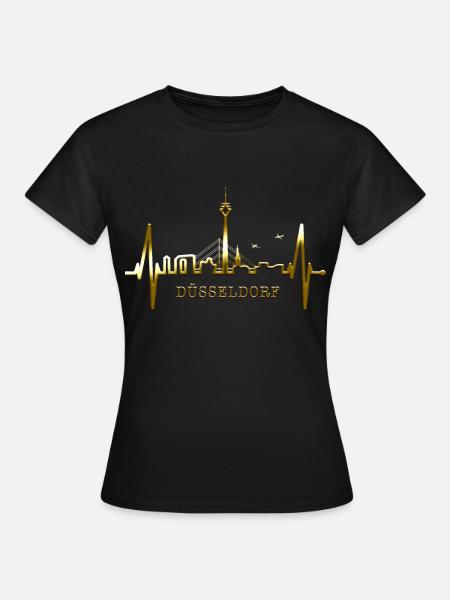 Düsseldorf Skyline Herzschlag Liebe Düsseldorfer - Frauen T-Shirt - Schwarz