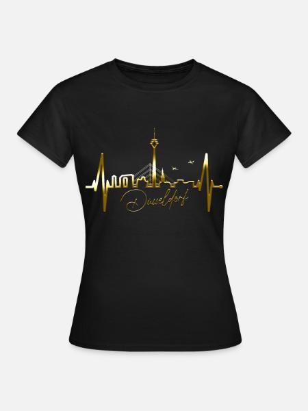 Düsseldorf Skyline Herzschlag Liebe Düsseldorfer - Frauen T-Shirt - Schwarz