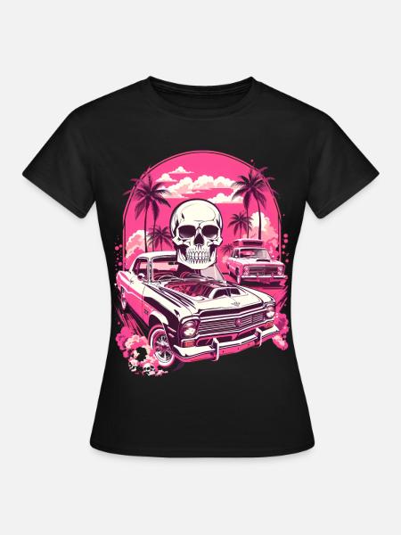 Classic Car und Totenkopf - Frauen T-Shirt - Schwarz