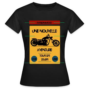 Passion moto, une nouvelle aventure ! - T-shirt Femme - noir - Devant - AI Model Female 172 dark (172cm)