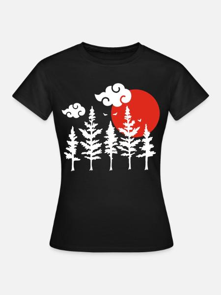Weiße Bäume und rote Sonne - Frauen T-Shirt - Schwarz