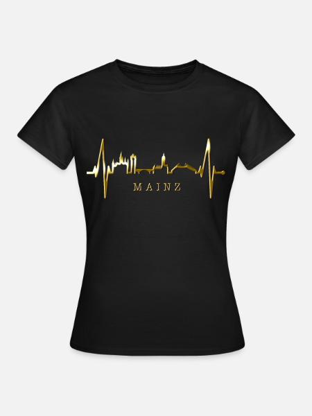 Mainz Skyline Herzschlag Fan Herz Liebe Mainzer - Frauen T-Shirt - Schwarz
