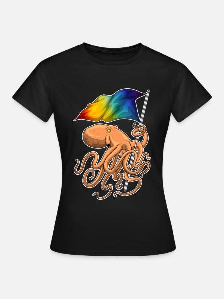 Krake Regenbogen Flagge - Frauen T-Shirt - Schwarz