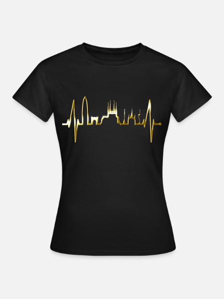 Barcelona Skyline Spanien Herzschlag Fan Barcelona - Frauen T-Shirt - Schwarz