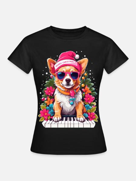 Hund mit Piano - Frauen T-Shirt - Schwarz