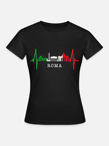 Roma Colosseo Battito cardiaco Roma Skyline Roma Italia - Maglietta da donna - nero