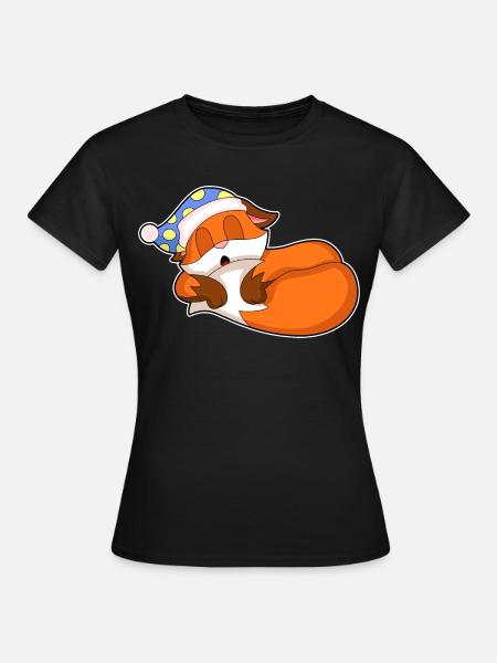 Fuchs Schlafen Nachtmütze - Frauen T-Shirt - Schwarz
