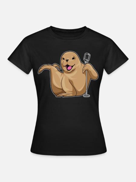 Seehund Sänger Mikrofon Singen - Frauen T-Shirt - Schwarz