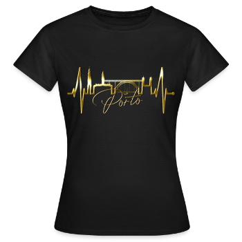 Porto Skyline Herzschlag Portugal Herz Love Porto - Frauen T-Shirt - Schwarz - Vorne - AI Model Female 172 dark (172cm)