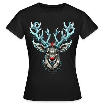 Rote Nase Rentier Hirschgeweih - Frauen T-Shirt - Schwarz - Vorne - AI Model Female 172 dark (172cm)