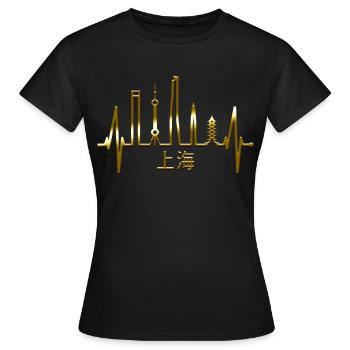 Shanghai Skyline Heartbeat Chine J’aime Shanghai - T-shirt Femme - noir - Devant - AI Model Female 172 dark (172cm)