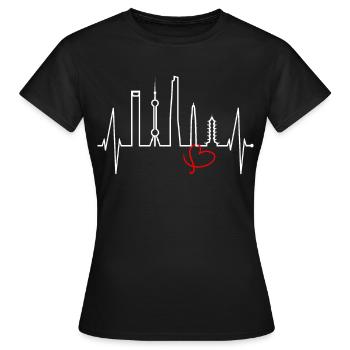 Shanghai Skyline Heartbeat Chine J’aime Shanghai - T-shirt Femme - noir - Devant - AI Model Female 172 dark (172cm)