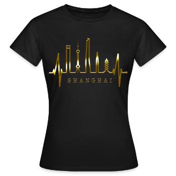 Shanghai Skyline Heartbeat Chine J’aime Shanghai - T-shirt Femme - noir - Devant - AI Model Female 172 dark (172cm)