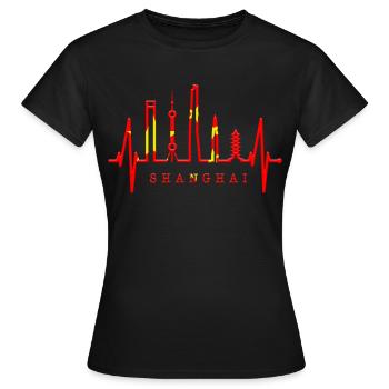 Shanghai Skyline Heartbeat Chine J’aime Shanghai - T-shirt Femme - noir - Devant - AI Model Female 172 dark (172cm)