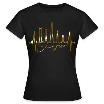 Shanghai Skyline Heartbeat Chine J’aime Shanghai - T-shirt Femme - noir - Devant - AI Model Female 172 dark (172cm)