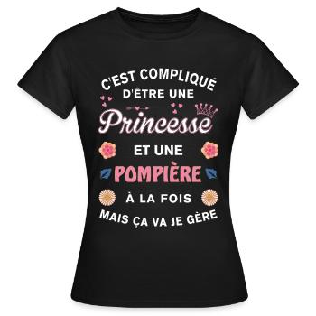 Cadeau Humoristique Pompière Princesse - T-shirt Femme - noir - Devant - AI Model Female 172 dark (172cm)
