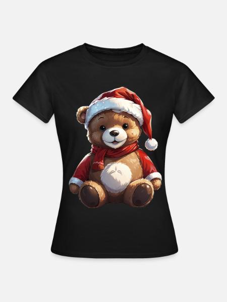 Weihnachten süsser Teddybär Weihnachtsmütze - Frauen T-Shirt - Schwarz