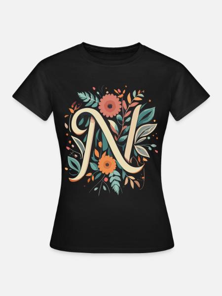 N Typographie floral - Frauen T-Shirt - Schwarz