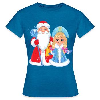 Ded Moroz Snegurotschka russischer Weihnachtsmann - Frauen T-Shirt - Antikblaues Saphir meliert - Vorne - AI Model Female 172 dark (172cm)