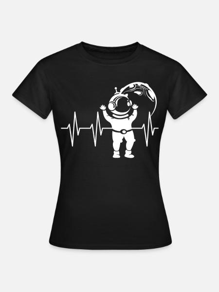Battement de coeur astronaute bande dessinée pulsation espace ECG symbole - T-shirt Femme - noir