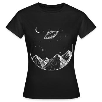 Montagnes, Ciel Nocturne, OVNI - T-shirt Femme - noir - Devant - AI Model Female 172 dark (172cm)