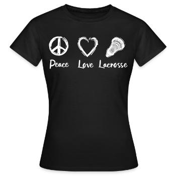 Peace Love Lacrosse - Frauen T-Shirt - Schwarz - Vorne - AI Model Female 172 dark (172cm)