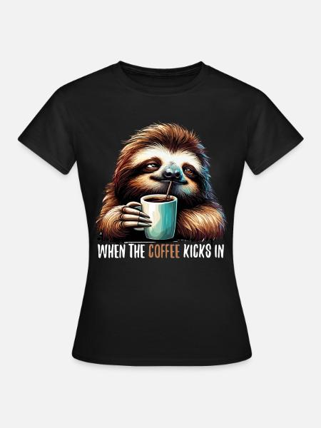 Faultier Kaffee kickt Geschenk - Frauen T-Shirt - Schwarz