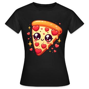 Kawaii Pizza Liebe Herzhafter Genuss Valentinstag - Frauen T-Shirt - Schwarz - Vorne - AI Model Female 172 dark (172cm)