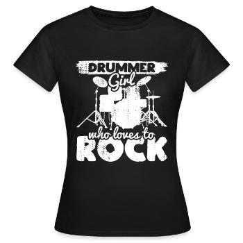Batteur qui aime la musique rock - T-shirt Femme - noir - Devant - AI Model Female 172 dark (172cm)