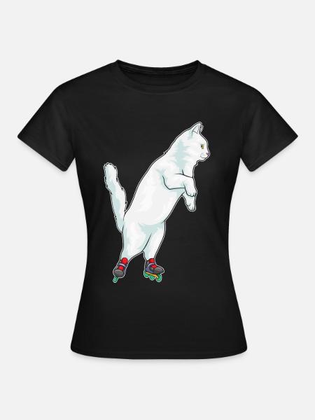 Katze Inline skating Inline skates - Frauen T-Shirt - Schwarz