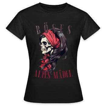 Bad Old Girl Biker Roses tête de mort Bandana - T-shirt Femme - noir - Devant - AI Model Female 172 dark (172cm)