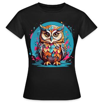Liebenswerte Eule auf Farbklecksen - Frauen T-Shirt - Schwarz - Vorne - AI Model Female 172 dark (172cm)