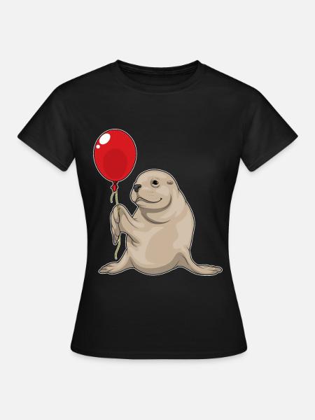 Seehund Luftballon - Frauen T-Shirt - Schwarz