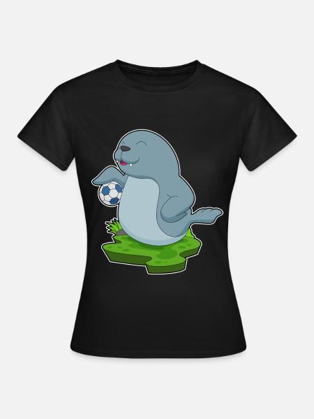 Seehund Fußballspieler Fußbal - Frauen T-Shirt - Schwarz