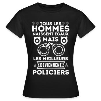 Les vrais hommes deviennent policiers 1 - T-shirt Femme - noir - Devant - AI Model Female 172 dark (172cm)