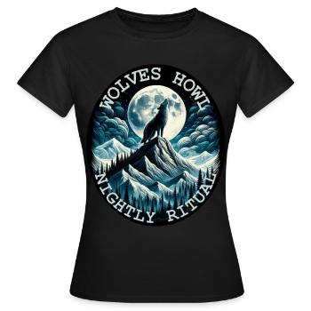 MONDBESCHIENENES WOLFSGEHEUL NÄCHTLICHES RITUAL, WILDNIS - Frauen T-Shirt - Schwarz - Vorne - AI Model Female 172 dark (172cm)
