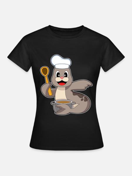 Seehund Koch Kochtopf Kochen - Frauen T-Shirt - Schwarz