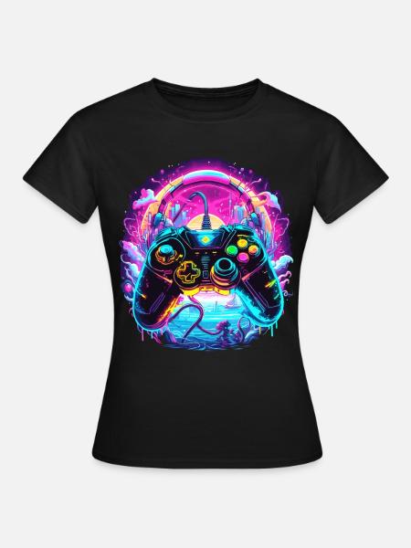 Synthwave Gamer Controller Fantasie Retro Gaming - T-shirt dam - svart