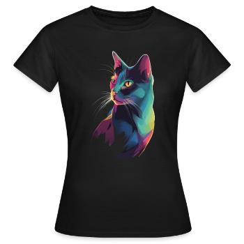 Illustration de Chat stylisé - T-shirt Femme - noir - Devant - AI Model Female 172 dark (172cm)