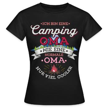 Camping Oma Campingplatz Camper Zelten Lagerfeuer - Frauen T-Shirt - Schwarz - Vorne - AI Model Female 172 dark (172cm)