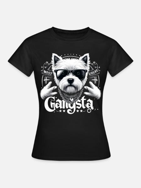Prezent dla psa West Highland White Terrier Gangsta - Koszulka damska - czarny