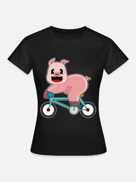 Schwein Fahrrad - Frauen T-Shirt - Schwarz