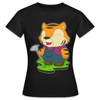 Tiger Bergarbeiter Spitzhacke Bergbau - Frauen T-Shirt - Schwarz - Vorne - AI Model Female 172 dark (172cm)