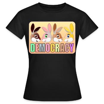 DEMOCRACY FOR KIDS - RABBITS - Women's T-Shirt - black - Front - AI Model Female 172 dark (172cm)