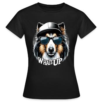 Collie Was geht Gangsta Gangster Hund Geschenk - Frauen T-Shirt - Schwarz - Vorne - AI Model Female 172 dark (172cm)