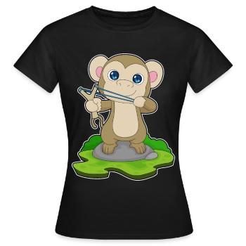 Monkey Slingshot - Women's T-Shirt - black - Front - AI Model Female 172 dark (172cm)